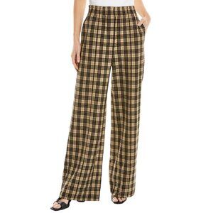 New Sea NY Mikaela Plaid Wide Leg Trousers Beige Black 6 $395